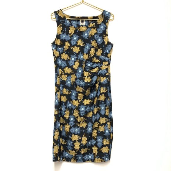 Anne Klein Sheath Dress Size Medium Cuckoo Clock‎ Novelty Print Side Gather - Picture 1 of 8